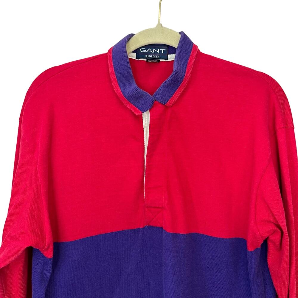 GANT Rugger Rugby Shirt‎ Mens Size L Long Sleeve Colorblock Vintage 90s Polo - Picture 5 of 6